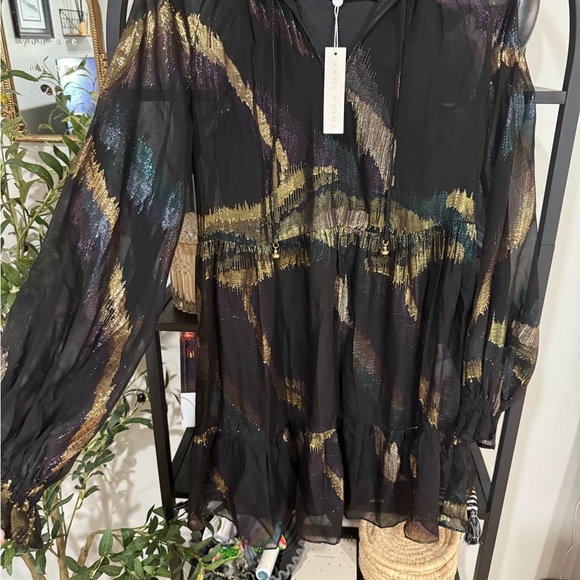 Trina Turk Black Dress with Gold and Green Accents matalic design size xs - Picture 5 of 13